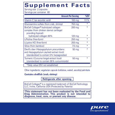 Supplement Facts label for Pure Encapsulations Ligament Restore