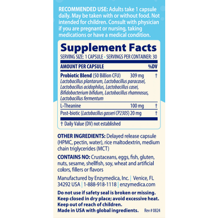 Supplement Facts label for Enzymedica Probiotic Capsules