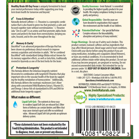 Directions for Irwin Naturals Healthy Brain All Day Focus with Lions Mane