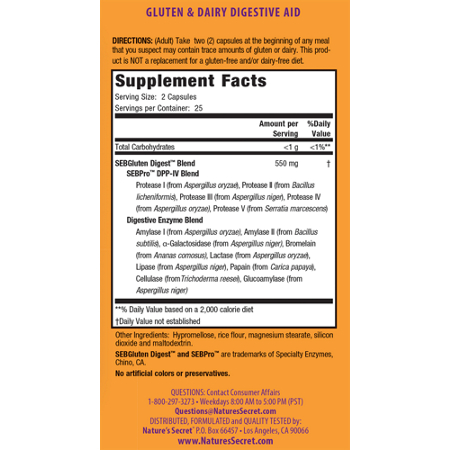 Natures Secret Digestive Aid Capsules Supplement Facts
