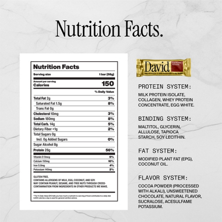 David Protein Bar Fudge Brownie nutrition facts view 3
