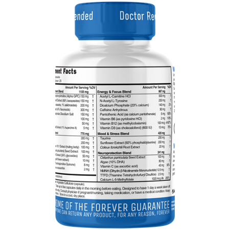 Supplement Facts label for Natures Fusion Ultimate Apex Brain with 125 capsules