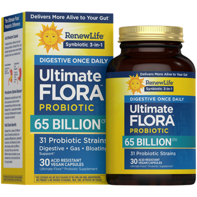 Synbiotic 3-in-1 Digestive Once Daily Ultimate Flora Probiotic 65 Billion CFU (30 Capsules)