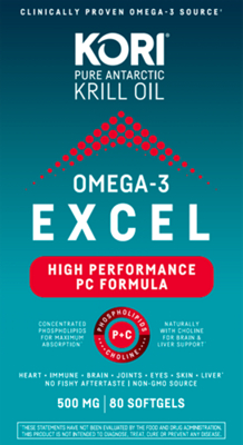 Krill Oil Omega-3 Excel - High Performance PC Phospholipids Choline Formula - 500 MG (80 Softgels)