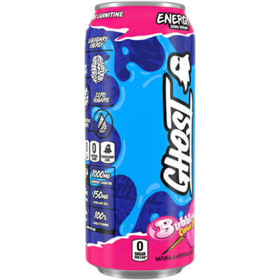 GHOST Energy Drink - Zero Sugar - Bubblicious Cotton Candy (12 Drinks, 16 Fl Oz. Each)