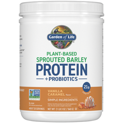 Plant-Based Sprouted Barley Protein + Probiotics Powder - Vanilla Caramel (540g / 20 Servings)