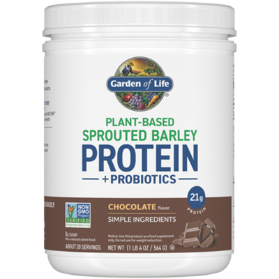 Plant-Based Sprouted Barley Protein + Probiotics Powder - Chocolate (564g / 20 Servings)