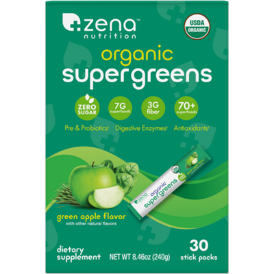 Organic Supergreens - 7g Superfoods - Green Apple Flavor (30 Stick Packs)