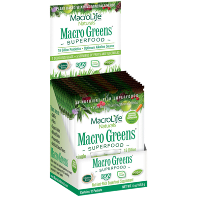 Macro Greens Superfood Powder Packets - Optimum Alkaline Source (12 Single Servings Packets)