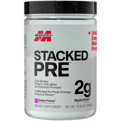 Stacked Pre - Calibrated for Peak Energy, Focus & Power - Grape Freeze (10.56 Oz. / 20 Servings)