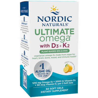 Ultimate Omega with D3 + K2 - 1,210MG Plant-Based EPA & DHA - Lemon (60 Softgels)