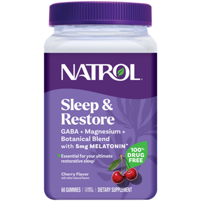 Sleep & Restore - GABA, Magnesium Glycinate, & Botanical Blend with 5mg Melatonin - Cherry (60 Gummies)
