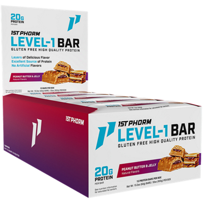 Level-1 Protein Bar - 20g Protein - Peanut Butter & Jelly (15 Bars)