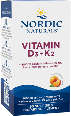 Vitamin D3 & K2 - Supports Calcium Balance, Heart, Bone & Immune Health - Orange (60 Softgels)