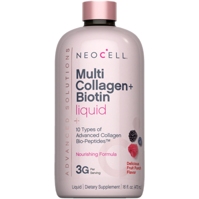 Multi Collagen + Biotin Liquid - 9g Collagen per Serving - Fruit Punch (16 Oz.)