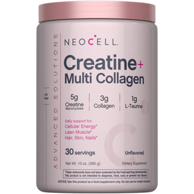Creatine + Multi Collagen - Cellular Energy, Lean Muscle & Hair, Skin, Nails - Unflavored (30 Servings)