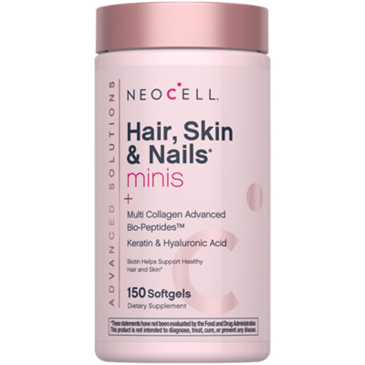 Hair, Skin & Nails Minis - Multi Collagen Advances Bio-Peptides - Keratin & Hyaluronic Acid (150 Softgels)