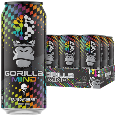 Gorilla Mind Energy Drink - Rainbow Sherbet (12 Drinks, 16 Fl Oz. Each)