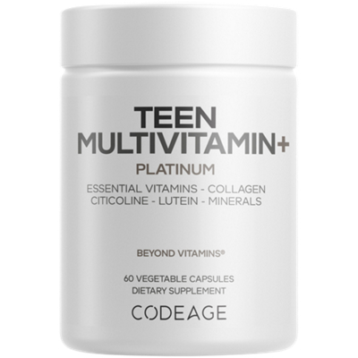 Teen Multivitamin + - Essential Vitamins, Collagen, Citicoline, Lutein & Minerals (60 Vegetable Capsules)