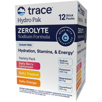 Zerolyte Sodium Formula Hydro Pack - Sugar Free Electrolyte Packets - Berry Lemonade, Tropical, Orange (12 Packets)