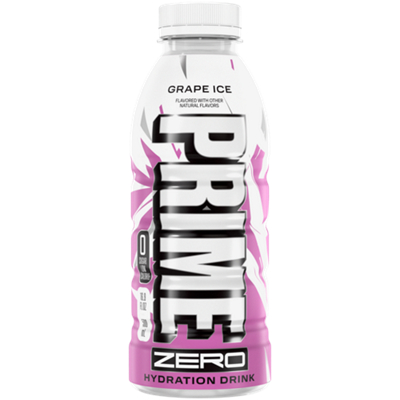Prime Zero Hydration with BCAA Blend for Muscle Recovery - Grape Ice (12 Drinks, 16.9 Fl Oz. Each)