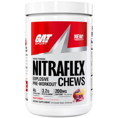 Nitraflex Chews - Explosive Pre Workout - 200 mg Caffeine - Fruit Punch (120 Chewable Tablets/30 Servings)