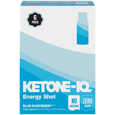 Ketone IQ Energy Shot - No Caffeine & 0 Sugar - Blue Raspberry  (6 Pack)