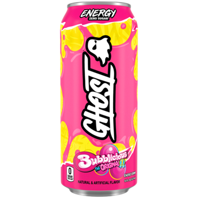 GHOST Energy Drink - Zero Sugar - Bubblicious Original (12 Drinks, 16 Fl Oz. Each)