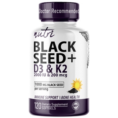 Black Seed + D3 & K2 - 2000 IU & 200 mcg - Immune Support & Bone Health (120 Softgels)