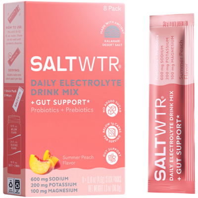 Daily Electrolyte Drink Mix + Gut Support - Probiotics + Prebiotics - Summer Peach (0.16 oz./8 Stick Packs)
