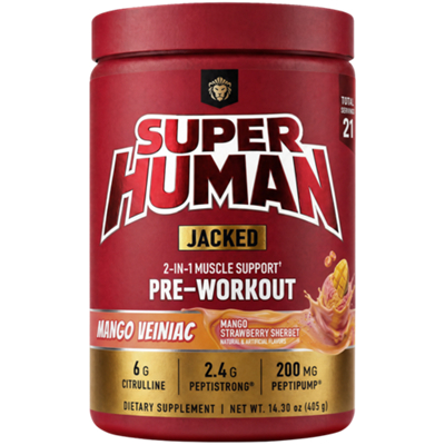 Super Human Jacked - 2-in-1 Pre-Workout  - Mango Veiniac - Mango Strawberry Sherbet (14.30 oz./21 Servings)