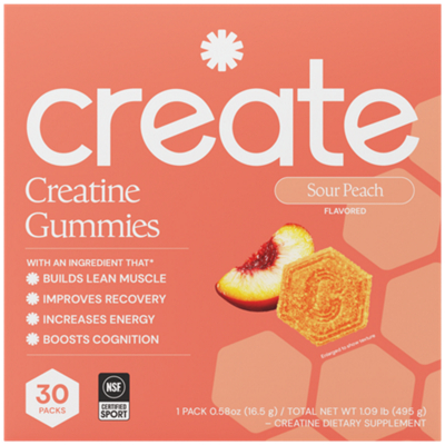 Creatine Gummies - Supports Lean Muscle, Recovery, Energy & Cognition - Sour Peach (30 Packs)