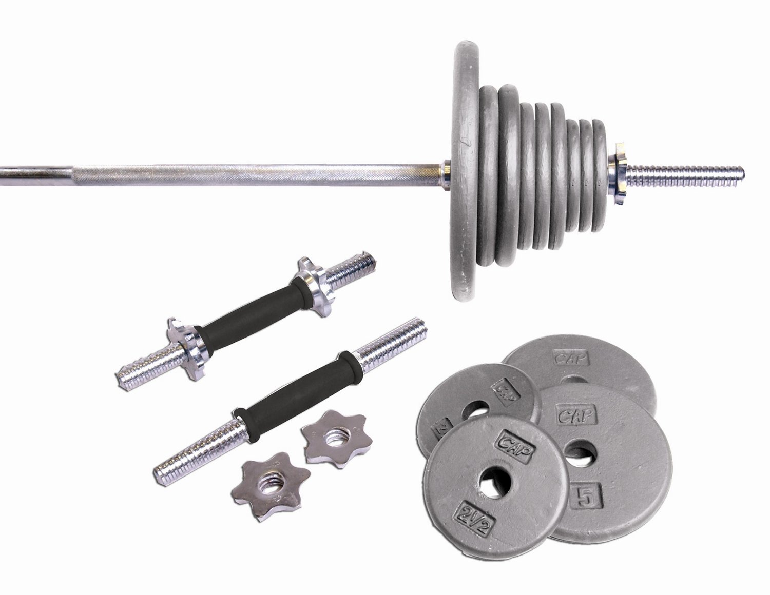 CAP Barbell RWSB-160T Regular Weight Set with 6 Threaded Standard bar 160 lb