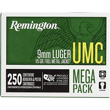 Remington UMC 9mm Luger 115-Grain Centerfire Handgun Ammunition - 250 Rounds                                                    