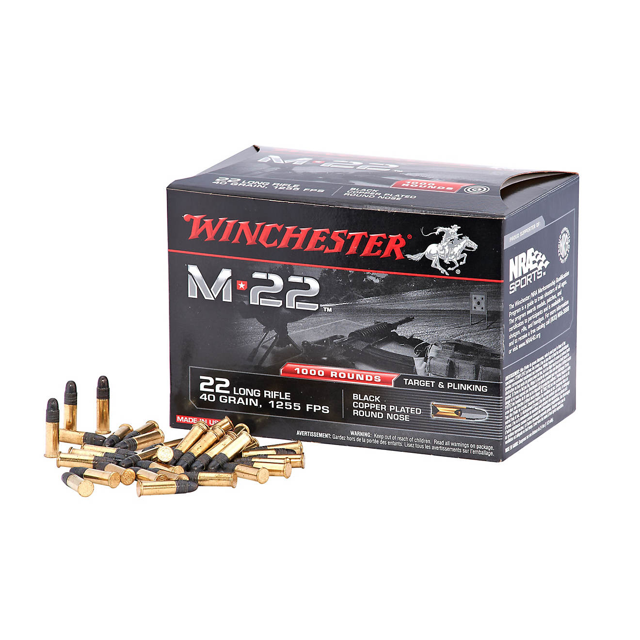 Winchester M22 .22 Long Rifle 40-Grain Rimfire Ammunition - 1000 Rounds                                                          - view number 1