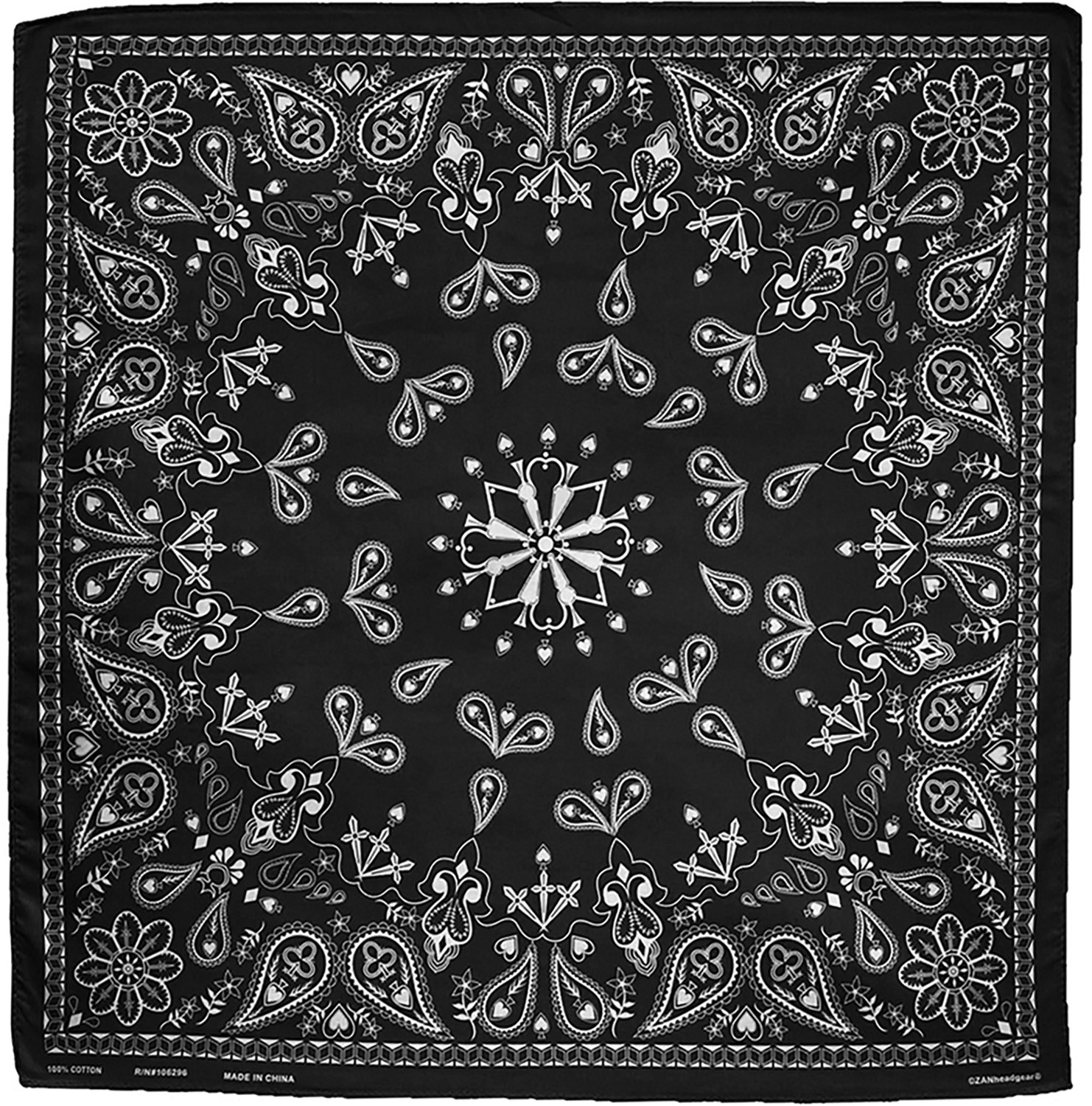 ZANHeadgear Black Paisley Premium Bandanna                                                                                      