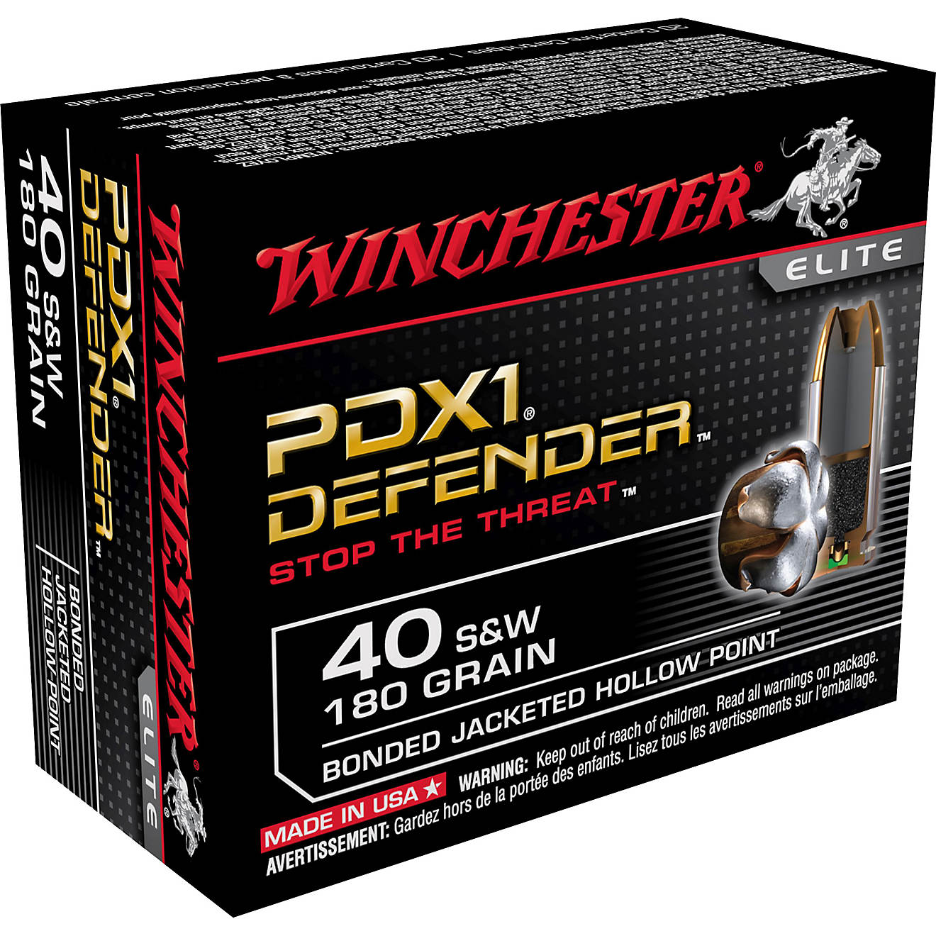 Winchester Bonded PDX1 .40 S&W 180-Grain Centerfire Pistol Ammunition                                                            - view number 1