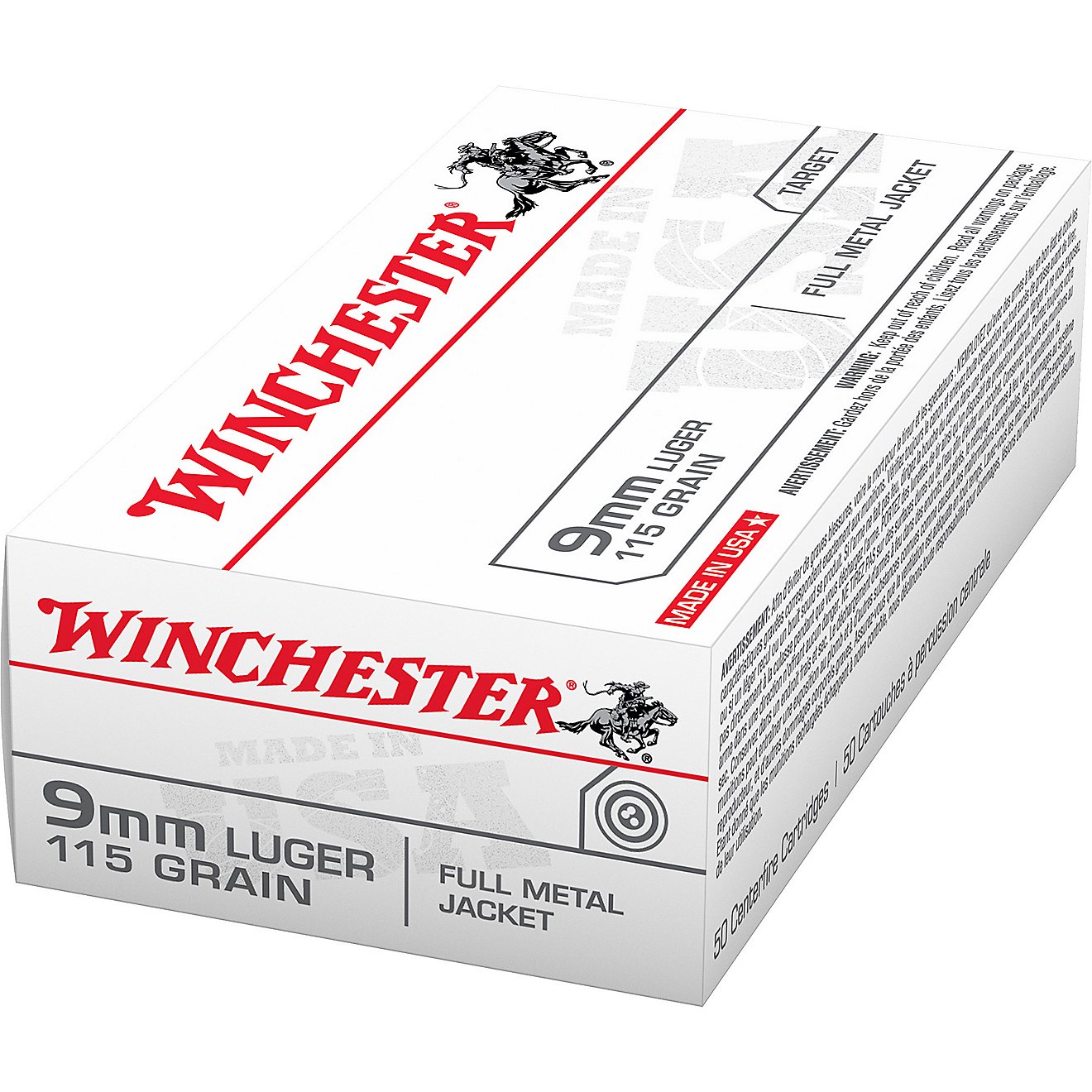 Winchester USA Full Metal Jacket 9 mm Luger 115-Grain Handgun Ammunition - 50 Rounds                                             - view number 1