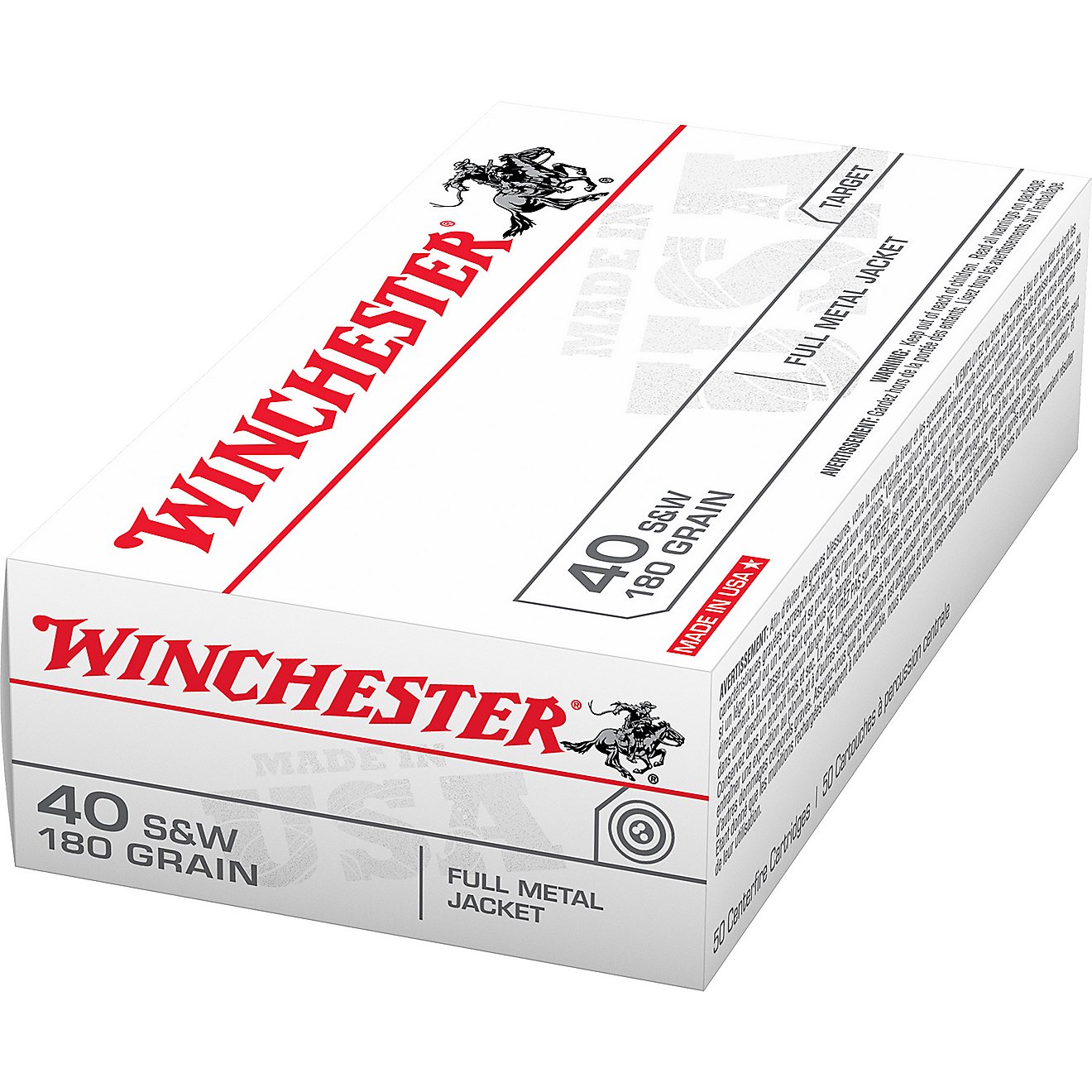 Winchester USA Full Metal Jacket .40 Smith & Wesson 180-Grain Handgun Ammunition - 50 Rounds                                     - view number 1