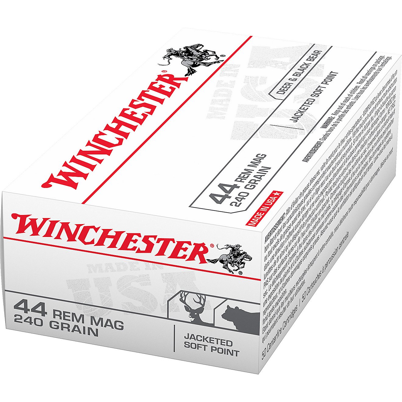 Winchester USA Jacketed Soft Point .44 Remington Magnum 240-Grain Handgun Ammunition - 50 Rounds                                 - view number 1