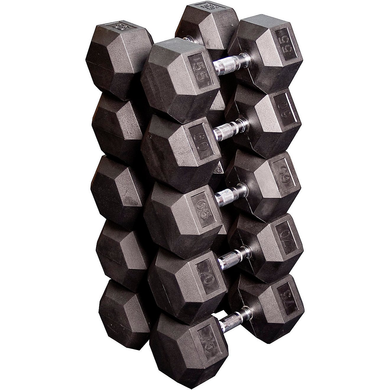 Body-Solid 55 - 75 lb. Rubber Coated Hex Dumbbell Set                                                                            - view number 1