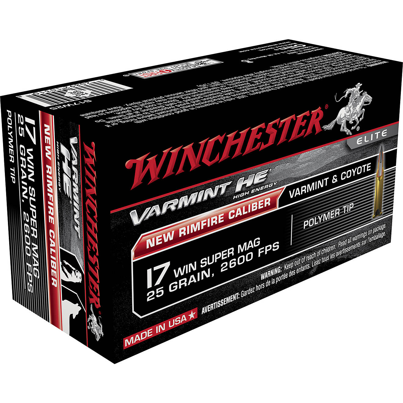 Winchester Varmint HE .17 Winchester Super Mag 25-Grain Rimfire Ammunition - 50 Rounds                                           - view number 1