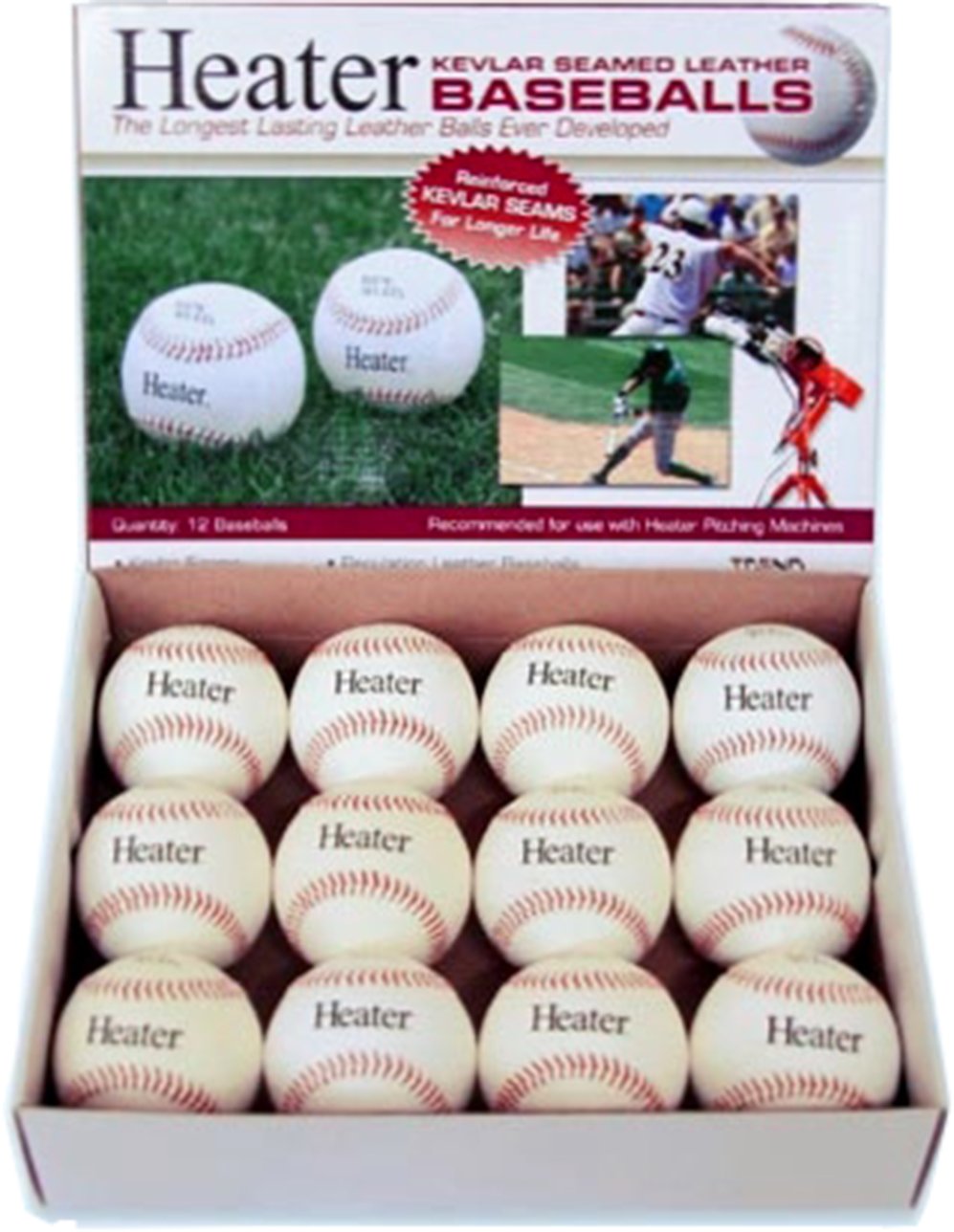 Heater Sports Kevlar®Seamed Leather Pitching Machine Baseballs 12Pack
