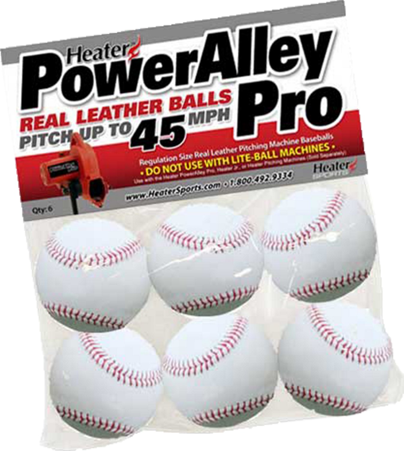 Heater Sports PowerAlley Leather Pitching Machine Baseballs 6Pack