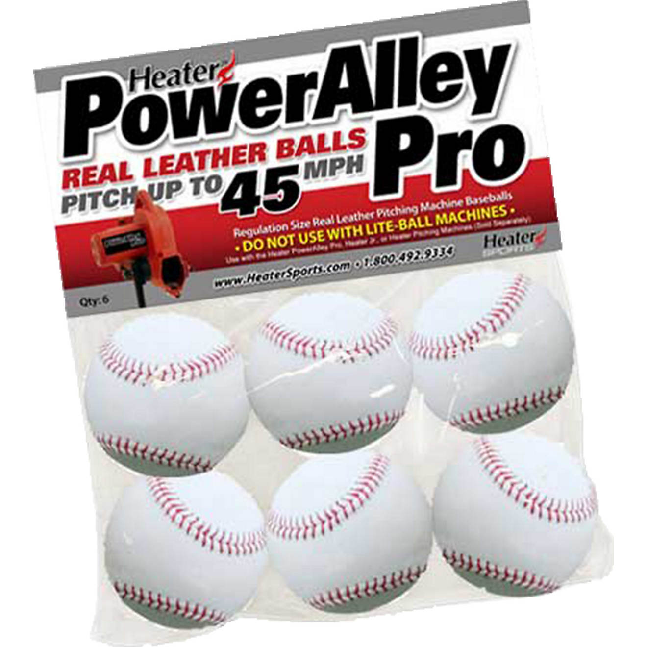 Heater Sports PowerAlley Leather Pitching Machine Baseballs 6-Pack                                                               - view number 1