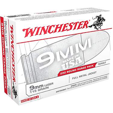 Winchester 9mm 115-Grain FMJ Centerfire Pistol Ammunition - 200 Rounds                                                          