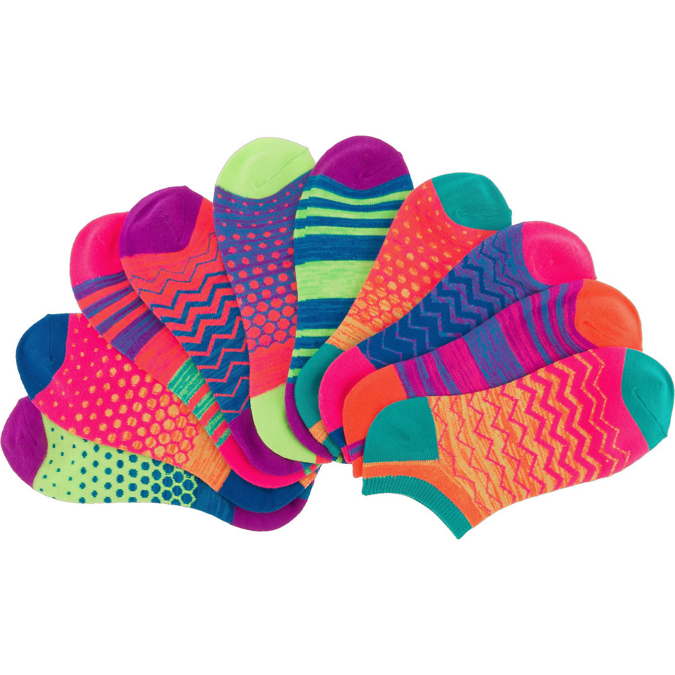 BCG Girls' Bright Multipattern No-Show Socks 10 Pack                                                                             - view number 1