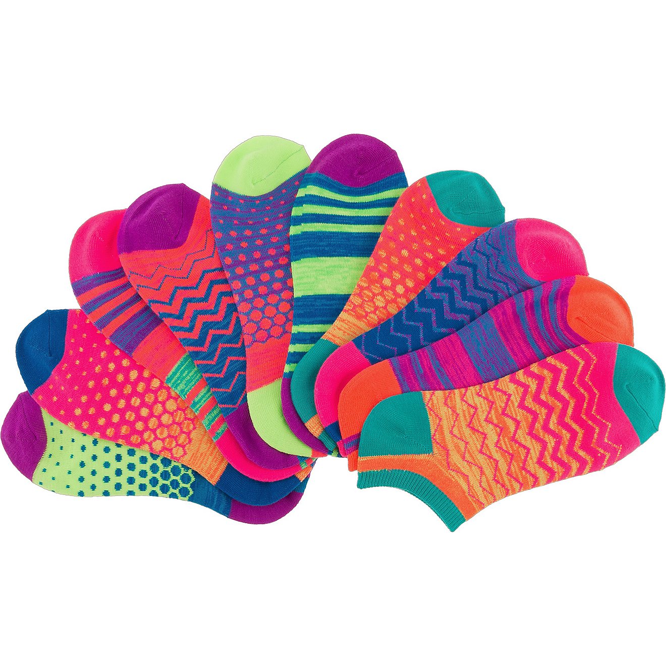 BCG Girls' Bright Multipattern No-Show Socks 10 Pack                                                                             - view number 1