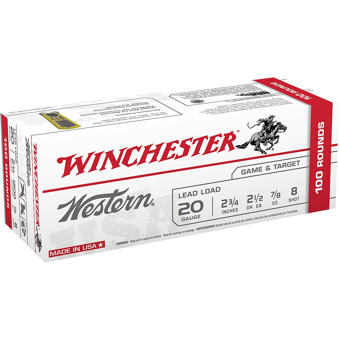 Winchester Western Target and Field Load 20 Gauge 8 Shotshells - 100 Rounds                                                      - view number 1