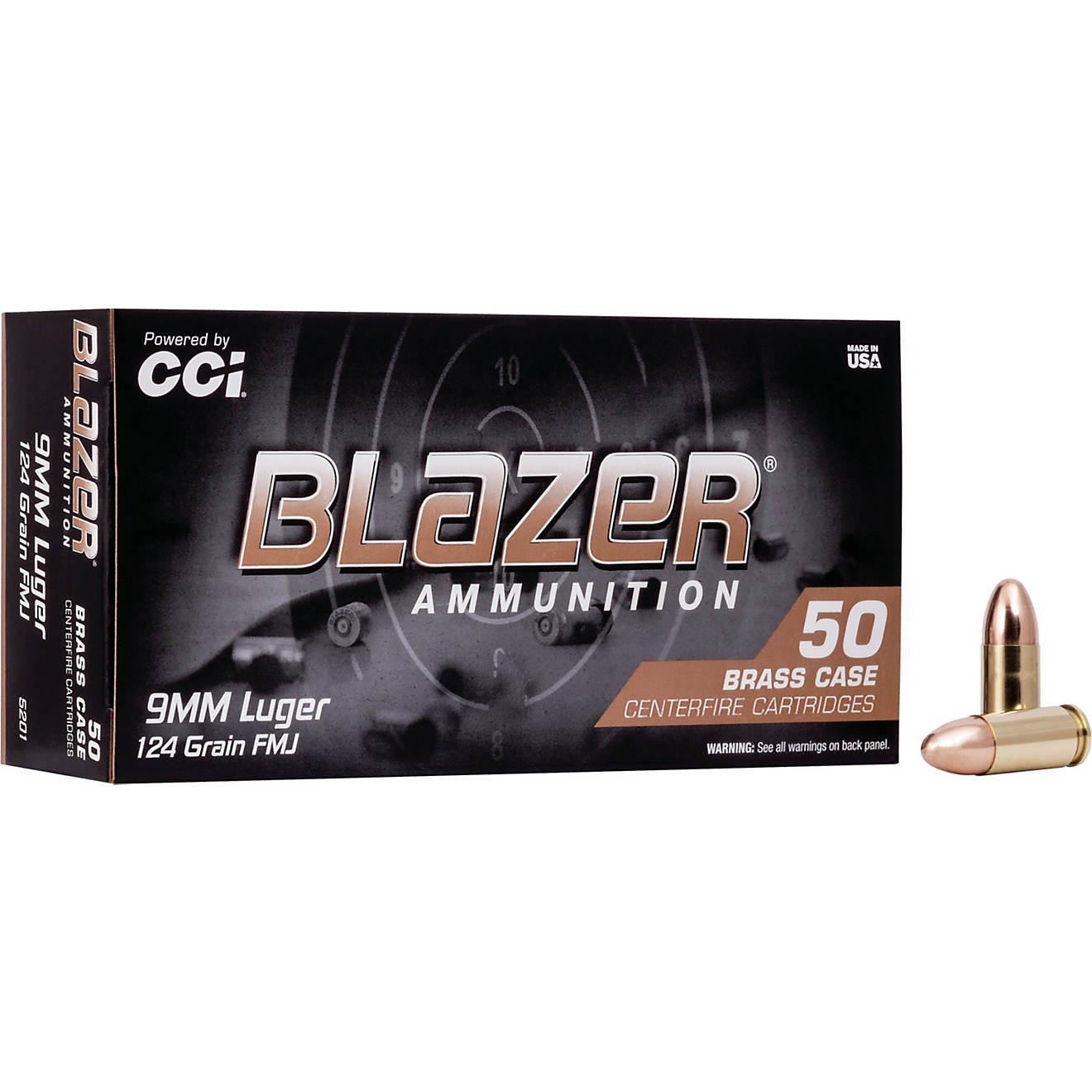 CCI Blazer Brass 9mm 124-Grain Full Metal Jacket Round Nose Centerfire Handgun Ammunition - 50 Rounds                            - view number 1
